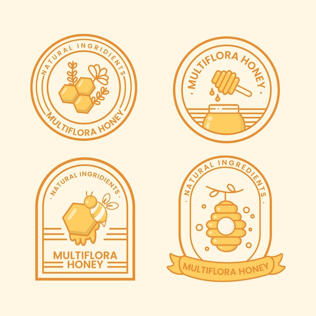 Concepto de logotipo de insignias de miel natural vectorial