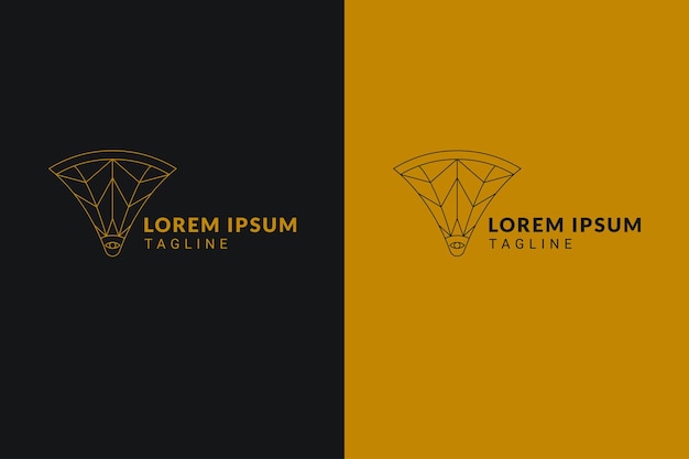 Concepto de logotipo inspirado en el lirio geométrico de egipto en contorno de color dorado