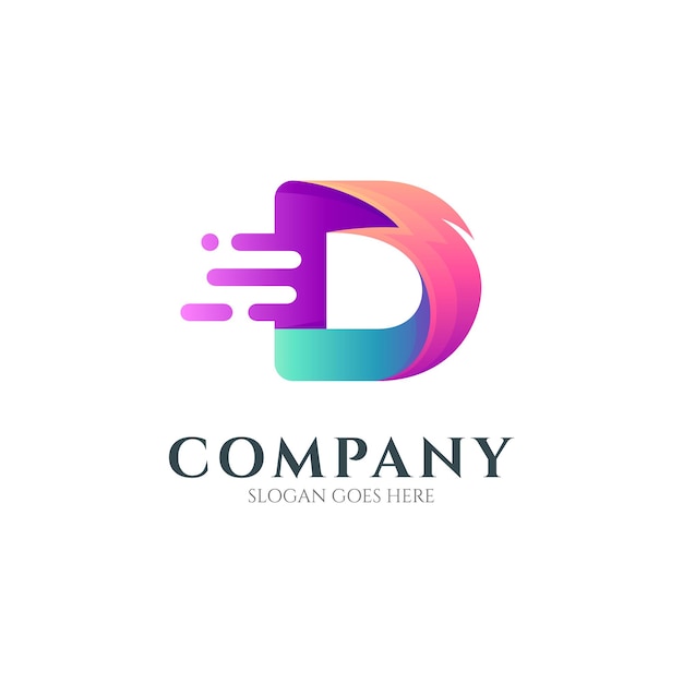 Concepto de logotipo letra D y trueno