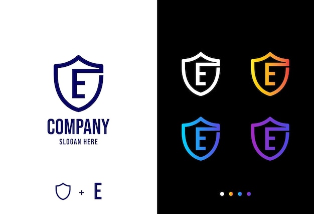 Concepto de logotipo letra e logotipo e seguro en varias formas