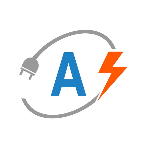 Un concepto de logotipo de letra eléctrica con enchufe eléctrico y símbolo de energía Diseño de logotipo eléctrico