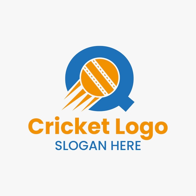 Concepto de logotipo de letra Q Cricket con icono de bola de Cricket en movimiento. Cricket Deportes Logotipo Símbolo