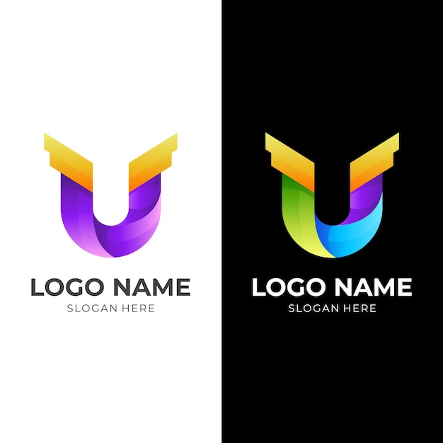 Concepto de logotipo letra U con estilo colorido 3d