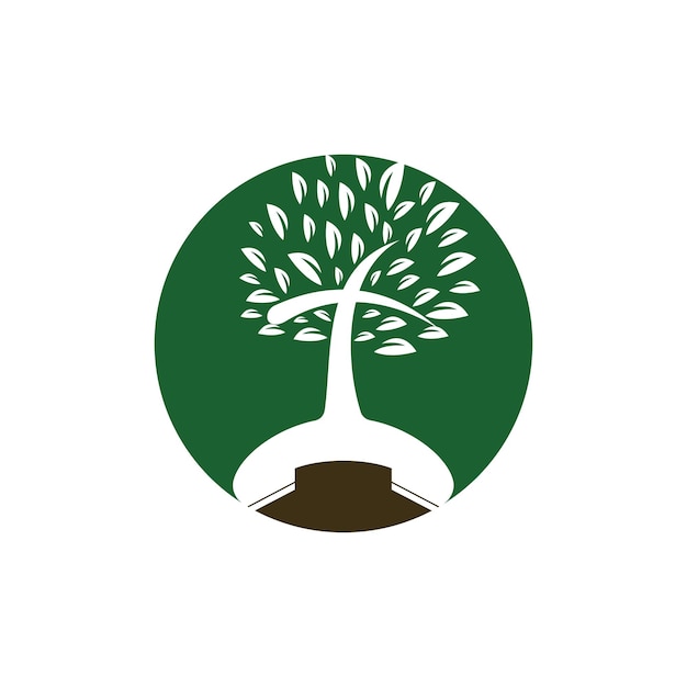 Concepto de logotipo de llamada de iglesia Auricular y diseño de logotipo de vector de árbol de iglesia