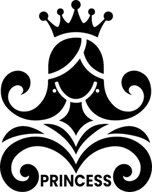 El concepto del logotipo de la marca minimal princes es el símbolo de clipart, la silueta de color negro 10