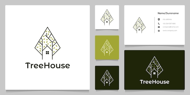 Concepto de logotipo minimalista de casa de árbol verde abstracto