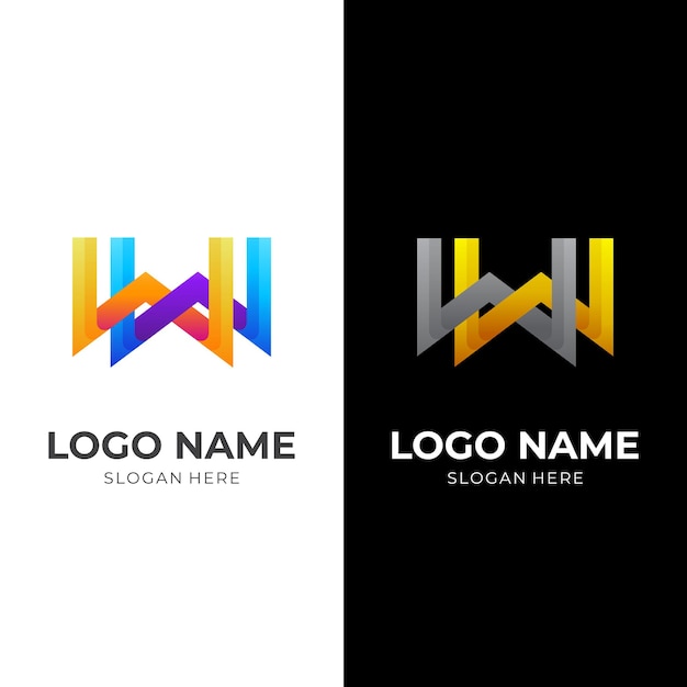 Concepto de logotipo monogram ww con estilo colorido 3d