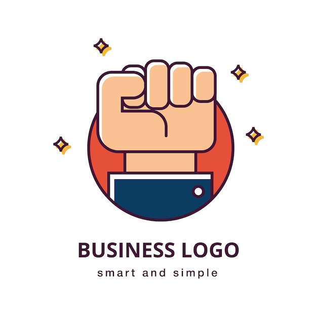 Concepto de logotipo de motivación empresarial. Gesto de mano de puño cerrado y manga de traje. Gesto de negocios. Icono de puño de mano o diseño de logotipo.