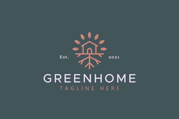 Concepto de logotipo natural de casa y árbol
