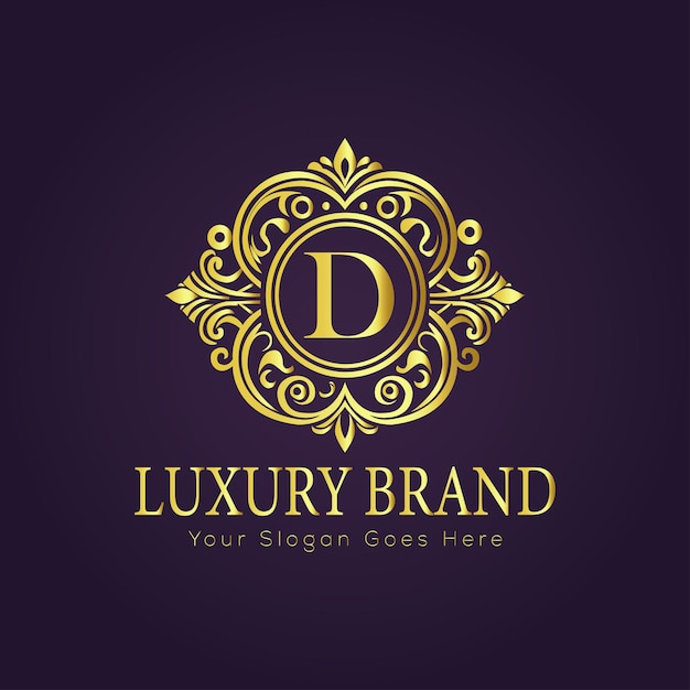 El concepto del logotipo de oro de lujo de la letra D