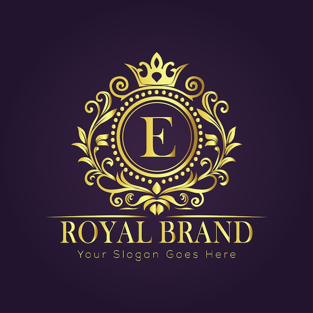 El concepto del logotipo de oro de lujo de la letra E