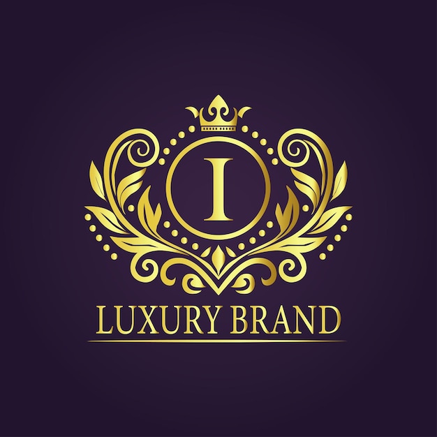 El concepto del logotipo de oro de lujo de la letra I