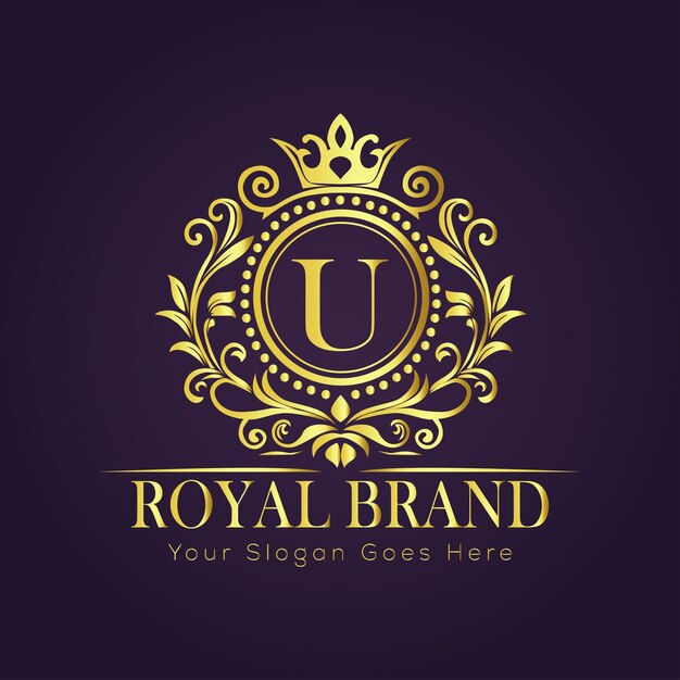 El concepto del logotipo de oro de lujo de la letra U