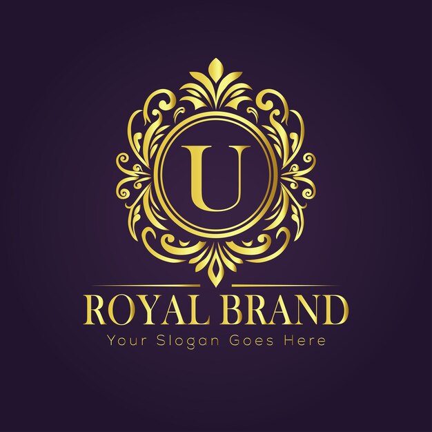 El concepto del logotipo de oro de lujo de la letra U