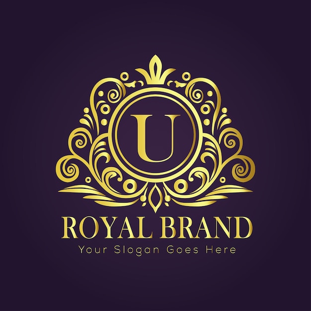 El concepto del logotipo de oro de lujo de la letra U
