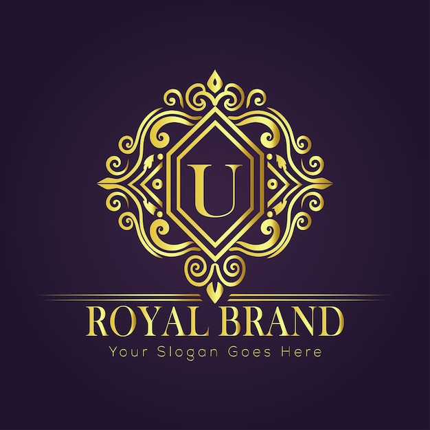El concepto del logotipo de oro de lujo de la letra U
