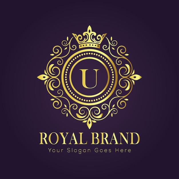 El concepto del logotipo de oro de lujo de la letra U