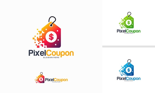 Concepto de logotipo de pixel tech, plantilla de diseños de logotipo de tienda en línea