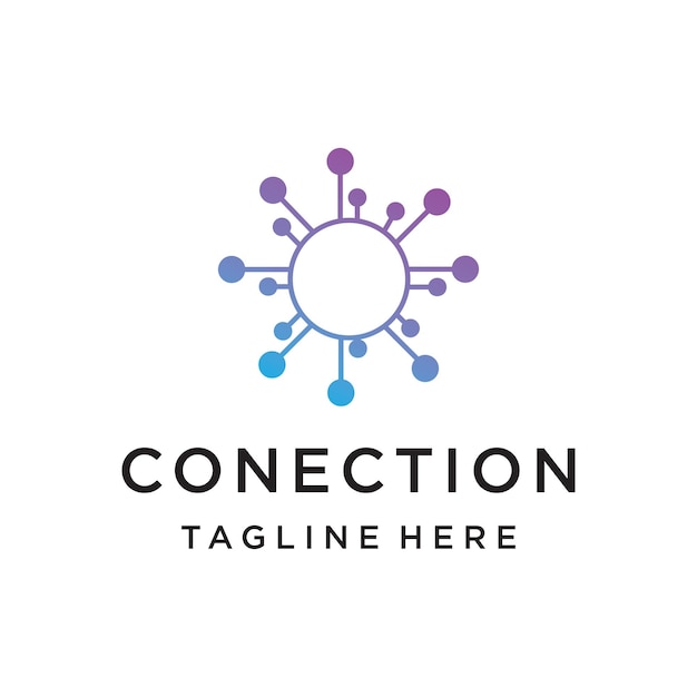 Concepto de logotipo redondo vectorial puntos conectados logotipo creativo para tecnología Premium Vector