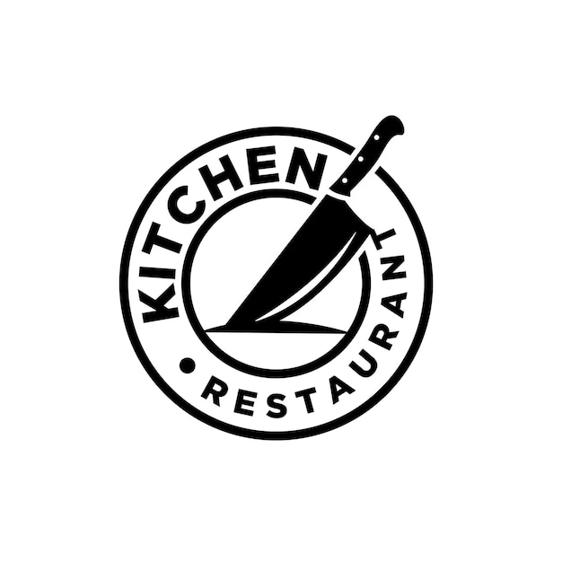 Concepto de logotipo de restaurante objeto de vector de plantilla de cuchillo de carnicero para logotipo o diseño de placa. Cuchillos de estilo vintage retro premium cruzan dentro del diseño aislado de la ilustración de la silueta del triángulo