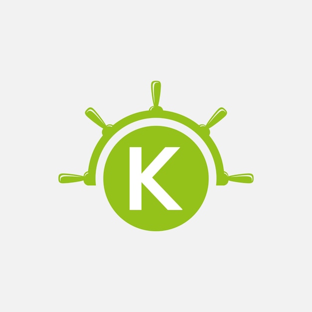 El concepto del logotipo de la rueda del barco de la letra K