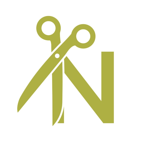 El concepto del logotipo del salón de N con el símbolo de las tijeras