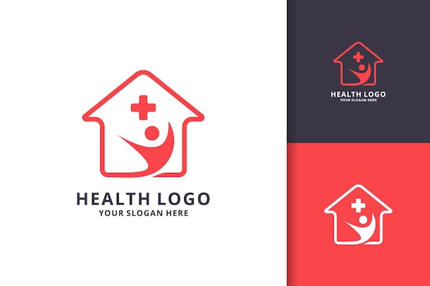 Concepto de logotipo de salud con casa de personas y símbolo de cruz