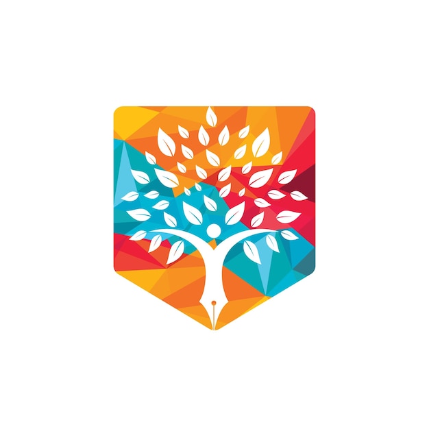 El concepto del logotipo de seguros y apoyo a la educación El logotipo del icono de la pluma y el árbol humano