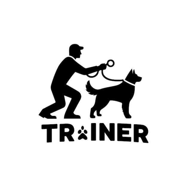 Vector el concepto de logotipo de silueta vectorial de entrenador de perros en blanco y negro