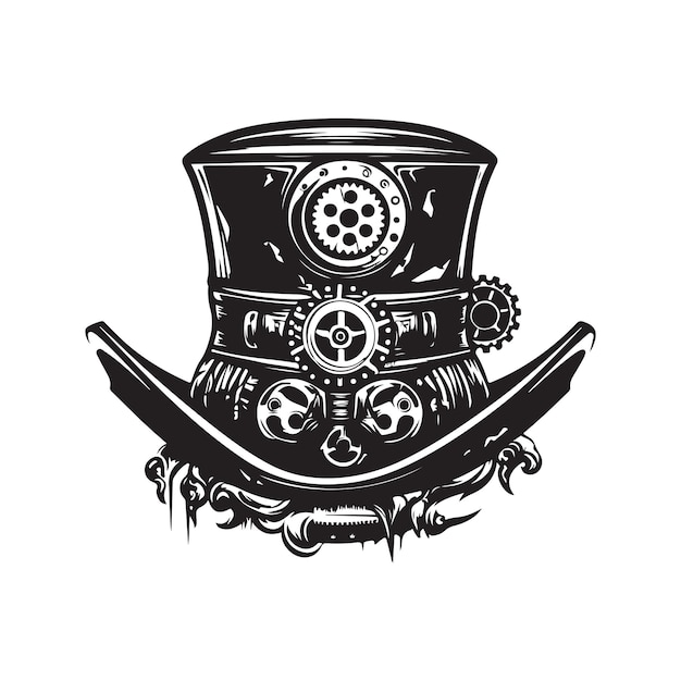 Concepto de logotipo de sombrero Steampunk color blanco y negro ilustración dibujada a mano