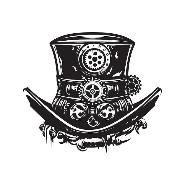 Concepto de logotipo de sombrero steampunk color blanco y negro ilustración dibujada a mano