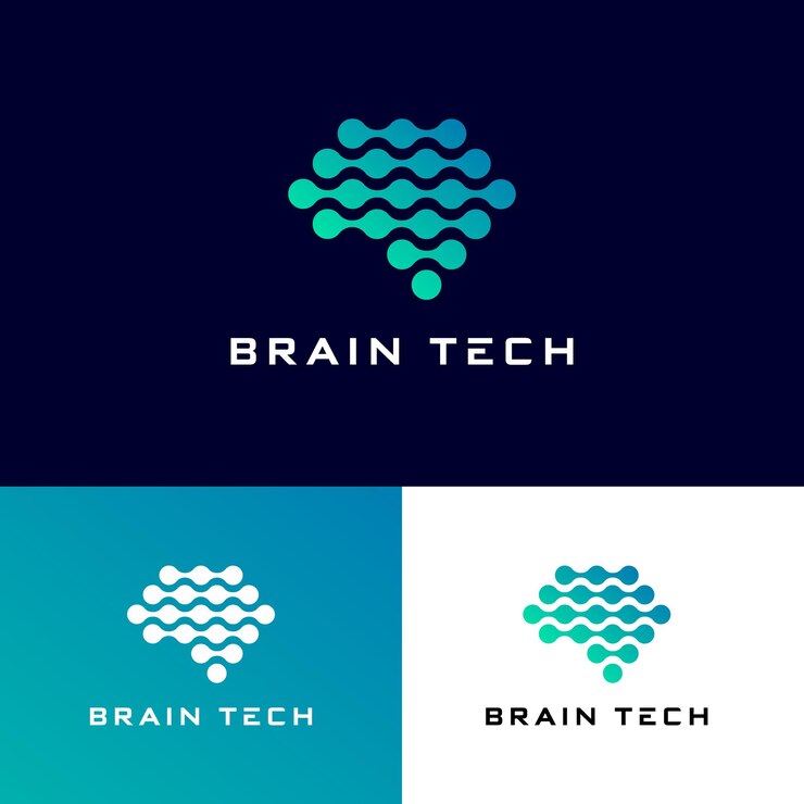 Vector el concepto de logotipo de la tecnología cerebral para la ciencia futurista y la tecnología innovadora médica