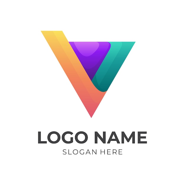 Concepto de logotipo V inicial con estilo colorido 3d