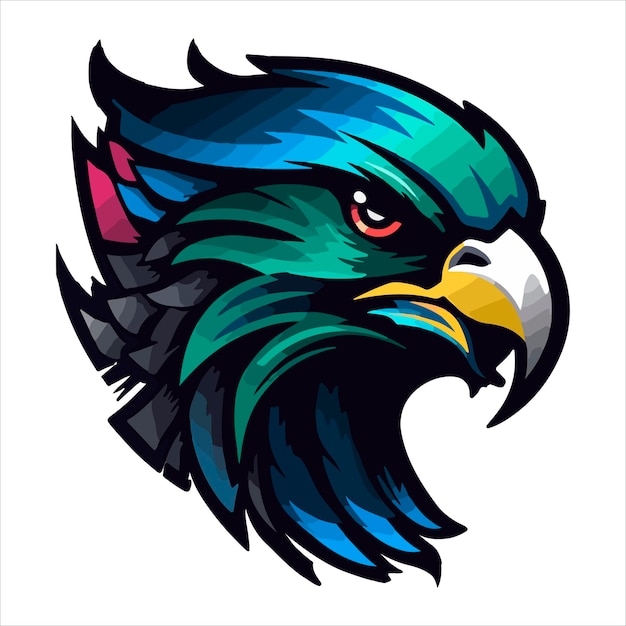 El concepto del logotipo del vector deportivo del águila furiosa aislado en un fondo blanco Infografía web Ilustración de impresión de camiseta de pájaros salvajes de calidad premium