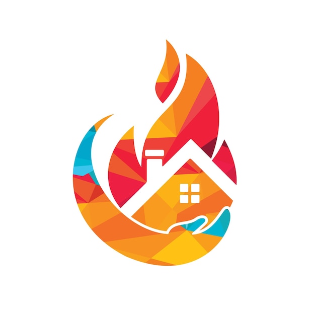 Concepto de logotipo de vector de seguro de hogar Mano con diseño de logotipo de icono de fuego y hogar
