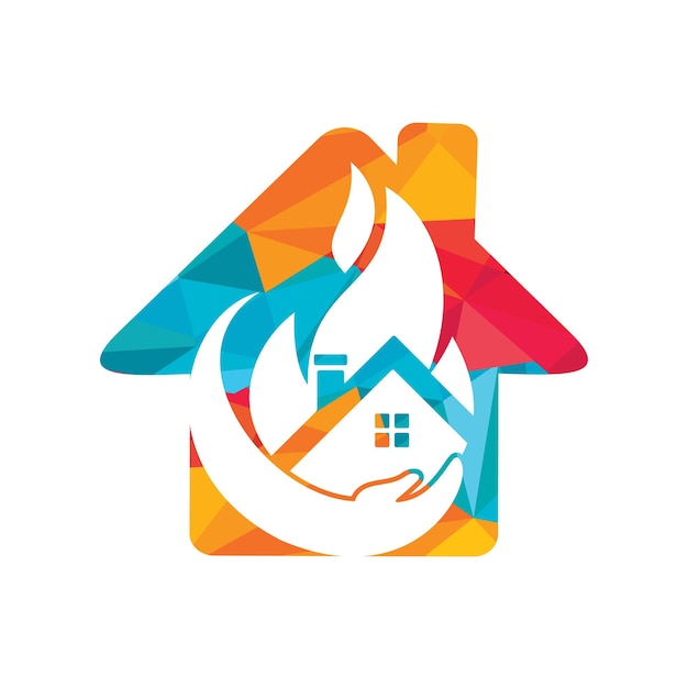 Concepto de logotipo de vector de seguro de hogar Mano con diseño de logotipo de icono de fuego y hogar