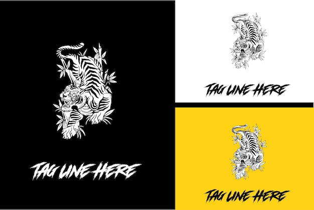 Concepto de logotipo de vector de tigre blanco y negro