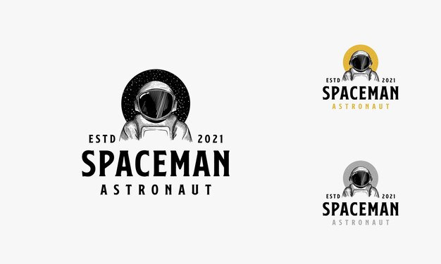 concepto de logotipo vintage de astronauta color blanco y negro Ilustración vectorial del logotipo dibujado a mano de Spaceman