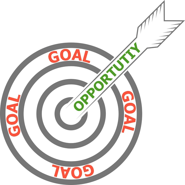 Concepto de lograr el objetivo utilizando sus oportunidades objetivo de flecha de oportunidad