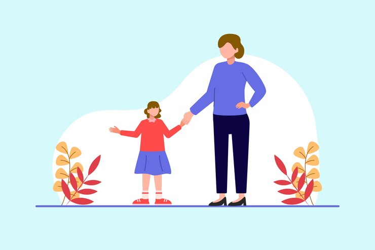 Vector concepto de madre e hija ilustración vectorial plana de colores aislada