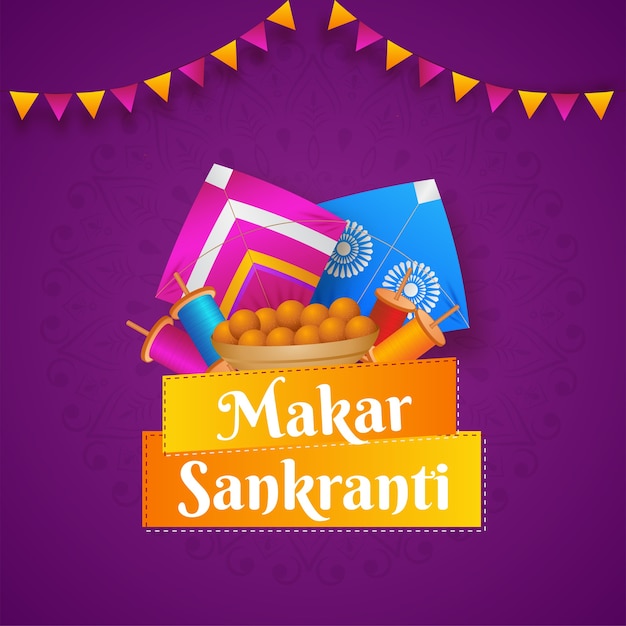 Concepto makar sankranti con cometas