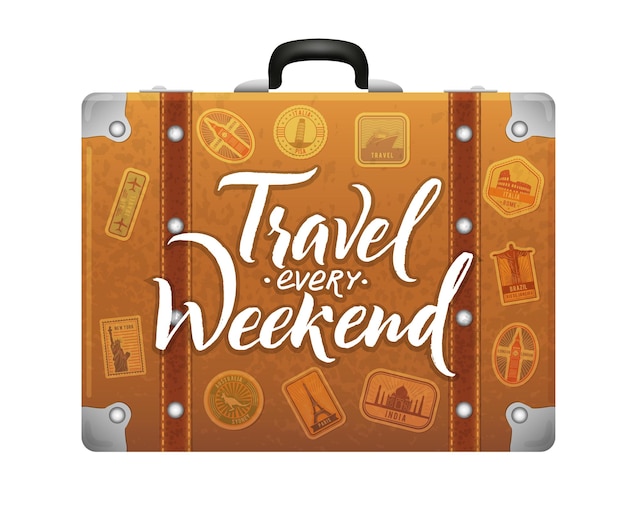 Concepto de maleta de viaje fondo de viaje aventura de fin de semana letras vectoriales de vacaciones viaje de viaje maleta e ilustración de equipaje