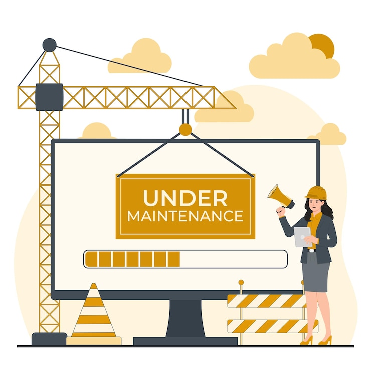 Vector concepto de mantenimiento establecido error desarrollo y actualización del sitio web en construcción