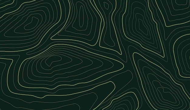 El concepto de mapa gráfico de fondo de línea de contorno premium, la topografía geográfica y el vector verde oscuro del terreno