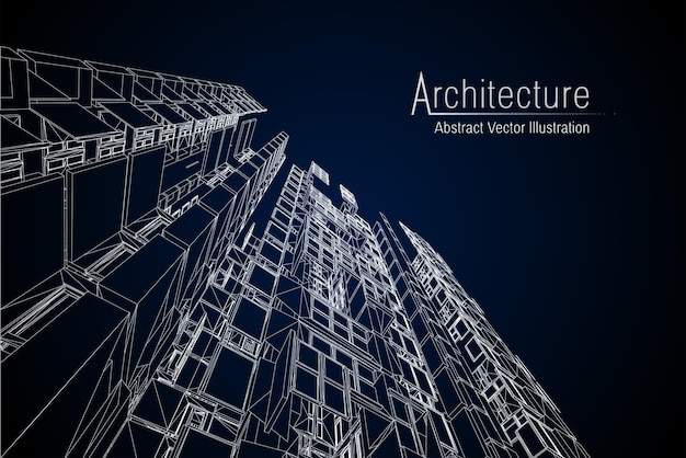 El concepto de marco de alambre de la arquitectura moderna del edificio de marco de wire urbano ilustración de