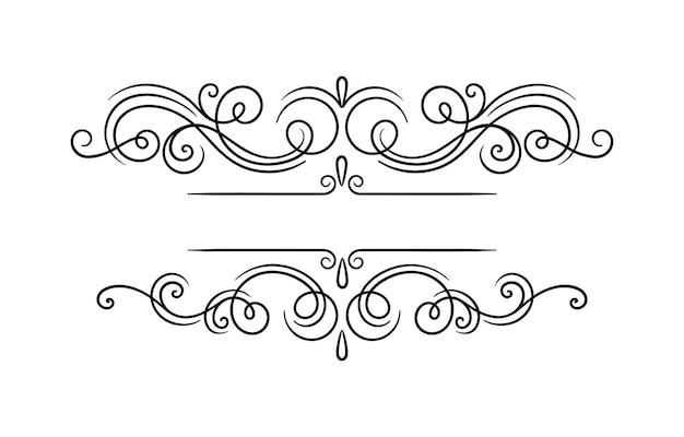 Concepto de marco caligráfico Divisor para libros antiguos en estilo retro Plantilla y diseño de remolino rococó y barroco Ilustración vectorial plana lineal aislada en fondo blanco