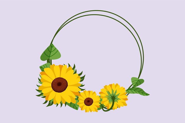 Concepto de marco floral y girasol Ilustración de vector plano coloreado aislado