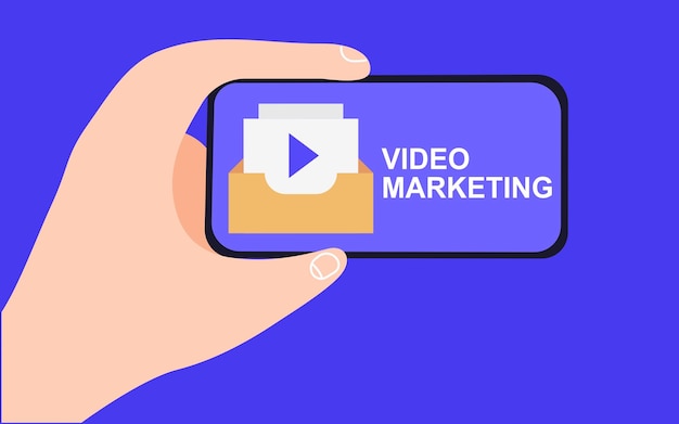 Concepto de marketing de contenido de video Reproductor de video en la pantalla Estrategia de marketing de contenido