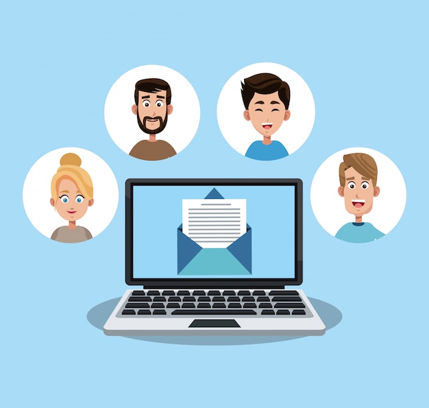 Concepto de marketing por correo electrónico y red de dibujos animados