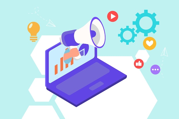 Concepto de marketing digital Ilustración vectorial plana de colores aislada